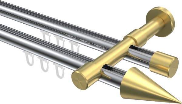Innenlauf Gardinenstange Aluminium / Metall 20 mm Ø 2-läufig PRESTIGE - Savio Chrom / Messing-Optik 100 cm