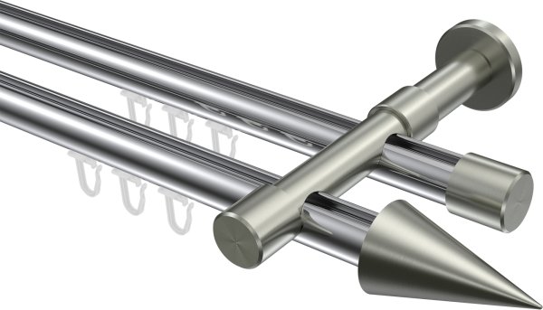 Innenlauf Gardinenstange Aluminium / Metall 20 mm Ø 2-läufig PRESTIGE - Savio Chrom / Edelstahl-Optik 100 cm
