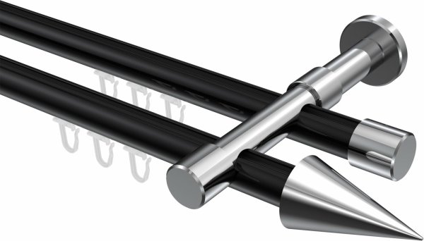 Innenlauf Gardinenstange Aluminium / Metall 20 mm Ø 2-läufig PRESTIGE - Savio Schwarz / Chrom 100 cm