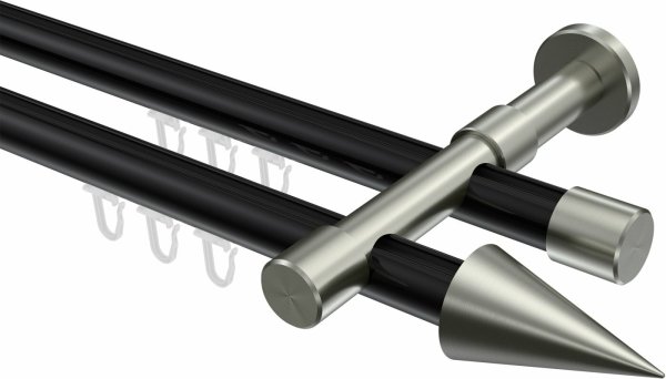 Innenlauf Gardinenstange Aluminium / Metall 20 mm Ø 2-läufig PRESTIGE - Savio Schwarz / Edelstahl-Optik 100 cm