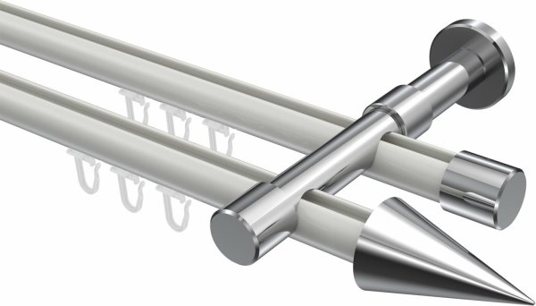 Innenlauf Gardinenstange Aluminium / Metall 20 mm Ø 2-läufig PRESTIGE - Savio Weiß / Chrom 100 cm