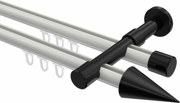 Innenlauf Gardinenstange Aluminium / Metall 20 mm Ø 2-läufig PRESTIGE - Savio Weiß / Schwarz 100 cm