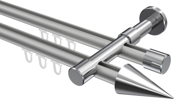 Innenlauf Gardinenstange Aluminium / Metall 20 mm Ø 2-läufig PRESTIGE - Savio Silbergrau / Chrom 100 cm
