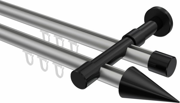 Innenlauf Gardinenstange Aluminium / Metall 20 mm Ø 2-läufig PRESTIGE - Savio Silbergrau / Schwarz 100 cm