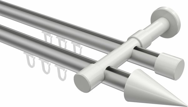 Innenlauf Gardinenstange Aluminium / Metall 20 mm Ø 2-läufig PRESTIGE - Savio Silbergrau / Weiß 100 cm