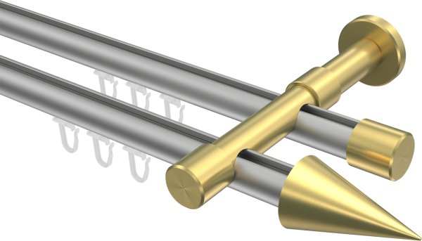Innenlauf Gardinenstange Aluminium / Metall 20 mm Ø 2-läufig PRESTIGE - Savio Silbergrau / Messing-Optik 100 cm