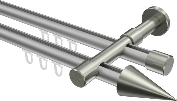 Innenlauf Gardinenstange Aluminium / Metall 20 mm Ø 2-läufig PRESTIGE - Savio Silbergrau / Edelstahl-Optik 100 cm