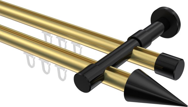 Innenlauf Gardinenstange Aluminium / Metall 20 mm Ø 2-läufig PRESTIGE - Savio Messing-Optik / Schwarz 100 cm