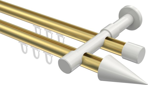 Innenlauf Gardinenstange Aluminium / Metall 20 mm Ø 2-läufig PRESTIGE - Savio Messing-Optik / Weiß 100 cm