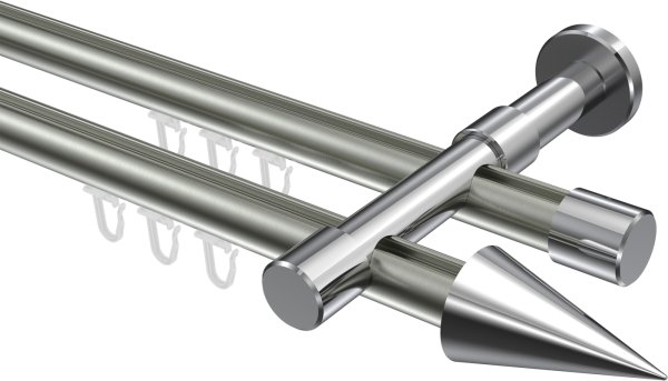 Innenlauf Gardinenstange Aluminium / Metall 20 mm Ø 2-läufig PRESTIGE - Savio Edelstahl-Optik / Chrom 100 cm