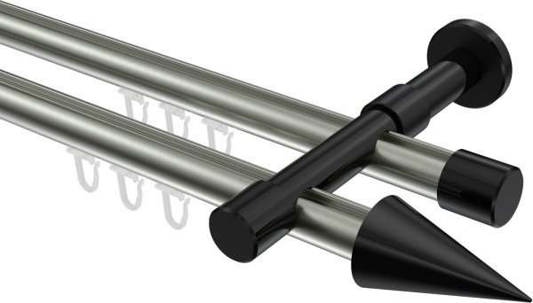 Innenlauf Gardinenstange Aluminium / Metall 20 mm Ø 2-läufig PRESTIGE - Savio Edelstahl-Optik / Schwarz 100 cm