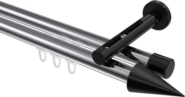 Innenlauf Gardinenstange Aluminium / Metall 20 mm Ø 2-läufig SITENO - Savio Chrom / Schwarz 100 cm