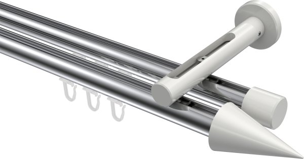 Innenlauf Gardinenstange Aluminium / Metall 20 mm Ø 2-läufig SITENO - Savio Chrom / Weiß 100 cm