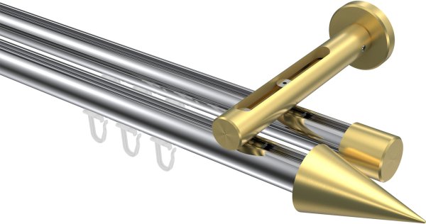 Innenlauf Gardinenstange Aluminium / Metall 20 mm Ø 2-läufig SITENO - Savio Chrom / Messing-Optik 100 cm