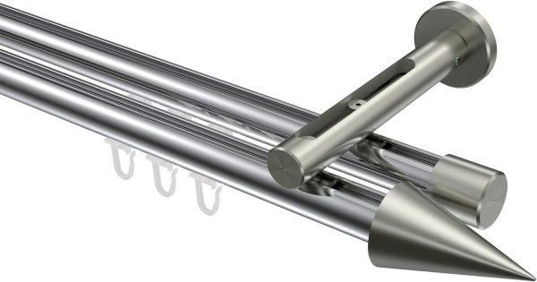 Innenlauf Gardinenstange Aluminium / Metall 20 mm Ø 2-läufig SITENO - Savio Chrom / Edelstahl-Optik 100 cm