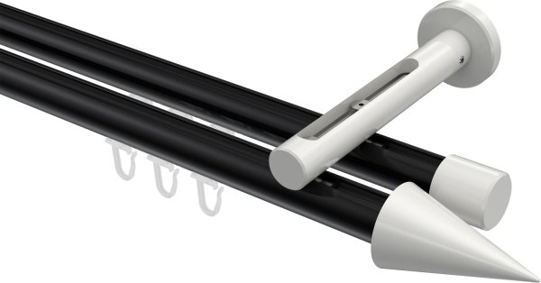 Innenlauf Gardinenstange Aluminium / Metall 20 mm Ø 2-läufig SITENO - Savio Schwarz / Weiß 100 cm