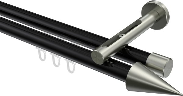 Innenlauf Gardinenstange Aluminium / Metall 20 mm Ø 2-läufig SITENO - Savio Schwarz / Edelstahl-Optik 100 cm