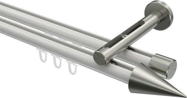 Innenlauf Gardinenstange Aluminium / Metall 20 mm Ø 2-läufig SITENO - Savio Weiß / Edelstahl-Optik 100 cm