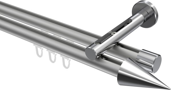 Innenlauf Gardinenstange Aluminium / Metall 20 mm Ø 2-läufig SITENO - Savio Silbergrau / Chrom 100 cm