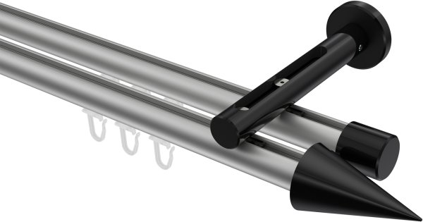 Innenlauf Gardinenstange Aluminium / Metall 20 mm Ø 2-läufig SITENO - Savio Silbergrau / Schwarz 100 cm