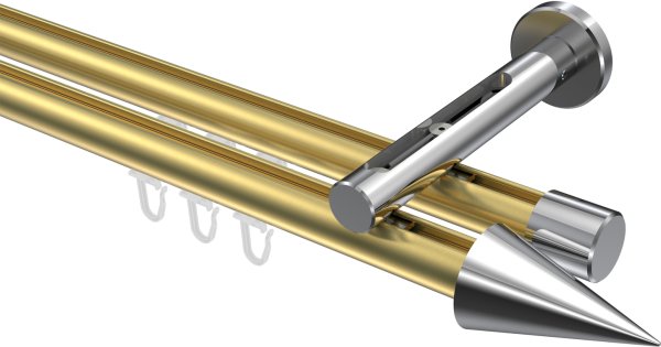 Innenlauf Gardinenstange Aluminium / Metall 20 mm Ø 2-läufig SITENO - Savio Messing-Optik / Chrom 100 cm
