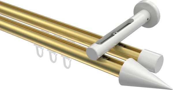 Innenlauf Gardinenstange Aluminium / Metall 20 mm Ø 2-läufig SITENO - Savio Messing-Optik / Weiß 100 cm