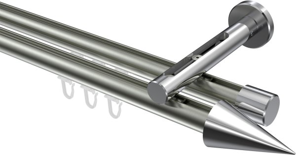 Innenlauf Gardinenstange Aluminium / Metall 20 mm Ø 2-läufig SITENO - Savio Edelstahl-Optik / Chrom 100 cm