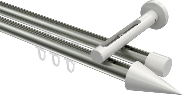 Innenlauf Gardinenstange Aluminium / Metall 20 mm Ø 2-läufig SITENO - Savio Edelstahl-Optik / Weiß 100 cm