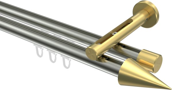 Innenlauf Gardinenstange Edelstahl-Optik / Messing-Optik 20 mm Ø 2-läufig SITENO - Savio 100 cm