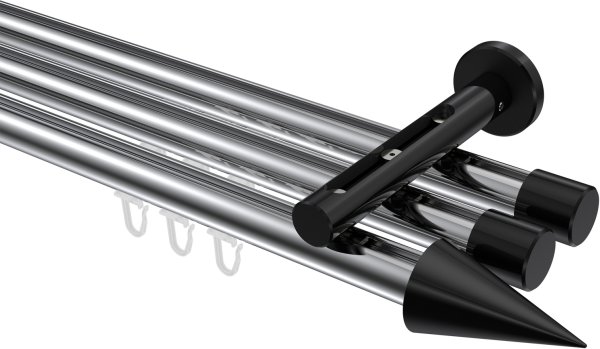 Innenlauf Gardinenstange Aluminium / Metall 20 mm Ø 3-läufig SITENO - Savio Chrom / Schwarz 100 cm
