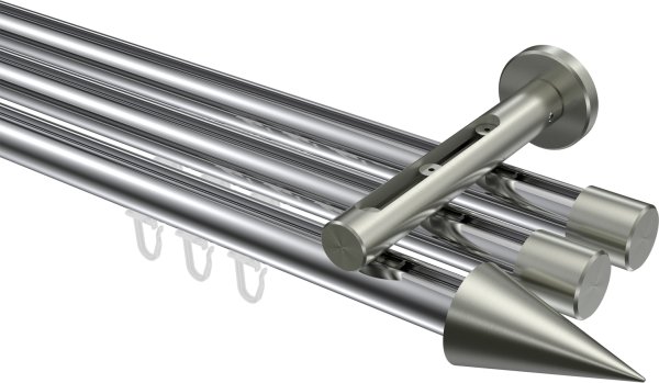 Innenlauf Gardinenstange Aluminium / Metall 20 mm Ø 3-läufig SITENO - Savio Chrom / Edelstahl-Optik 100 cm