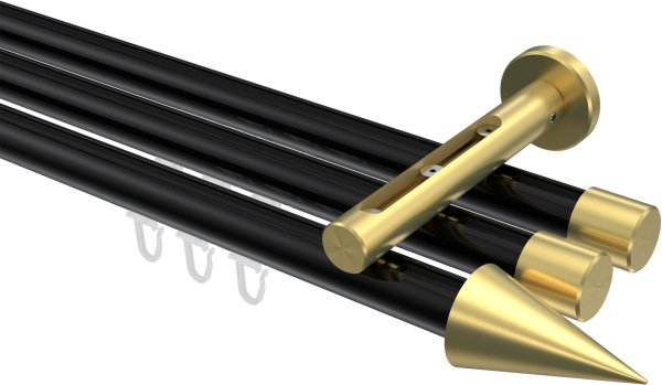 Innenlauf Gardinenstange Aluminium / Metall 20 mm Ø 3-läufig SITENO - Savio Schwarz / Messing-Optik 100 cm