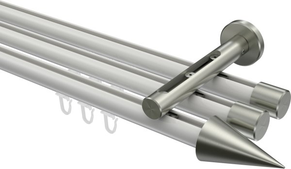 Innenlauf Gardinenstange Aluminium / Metall 20 mm Ø 3-läufig SITENO - Savio Weiß / Edelstahl-Optik 100 cm