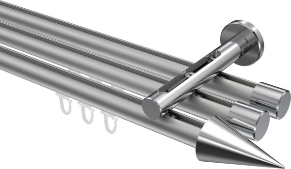 Innenlauf Gardinenstange Aluminium / Metall 20 mm Ø 3-läufig SITENO - Savio Silbergrau / Chrom 100 cm