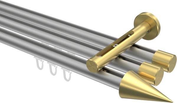 Innenlauf Gardinenstange Aluminium / Metall 20 mm Ø 3-läufig SITENO - Savio Silbergrau / Messing-Optik 100 cm