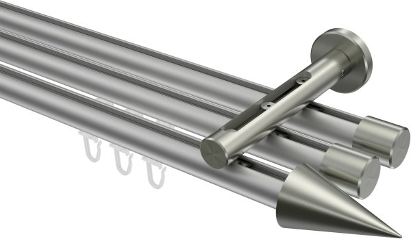 Innenlauf Gardinenstange Aluminium / Metall 20 mm Ø 3-läufig SITENO - Savio Silbergrau / Edelstahl-Optik 100 cm