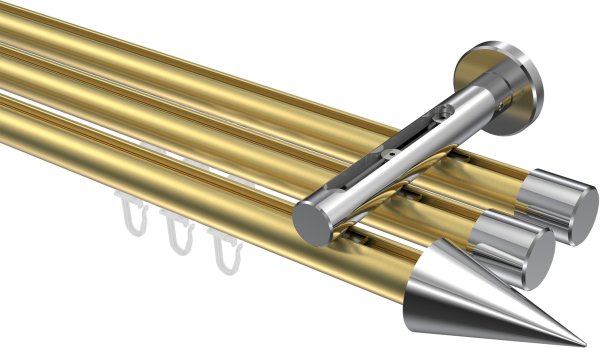 Innenlauf Gardinenstange Aluminium / Metall 20 mm Ø 3-läufig SITENO - Savio Messing-Optik / Chrom 100 cm