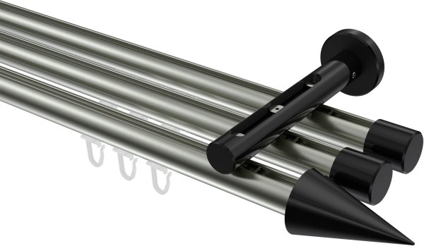 Innenlauf Gardinenstange Aluminium / Metall 20 mm Ø 3-läufig SITENO - Savio Edelstahl-Optik / Schwarz 100 cm