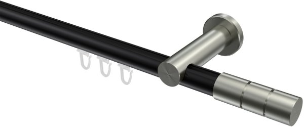 Innenlauf Gardinenstange Aluminium / Metall 20 mm Ø PLATON - Elanto Schwarz / Edelstahl-Optik 100 cm