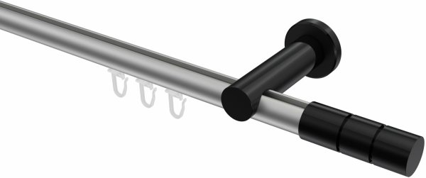 Innenlauf Gardinenstange Aluminium / Metall 20 mm Ø PLATON - Elanto Silbergrau / Schwarz 100 cm
