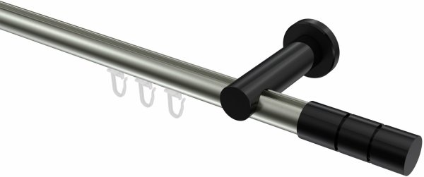 Innenlauf Gardinenstange Aluminium / Metall 20 mm Ø PLATON - Elanto Edelstahl-Optik / Schwarz 100 cm