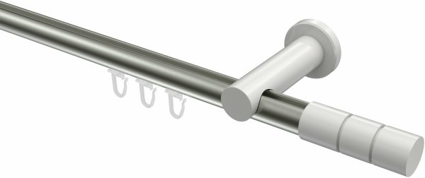 Innenlauf Gardinenstange Aluminium / Metall 20 mm Ø PLATON - Elanto Edelstahl-Optik / Weiß 100 cm
