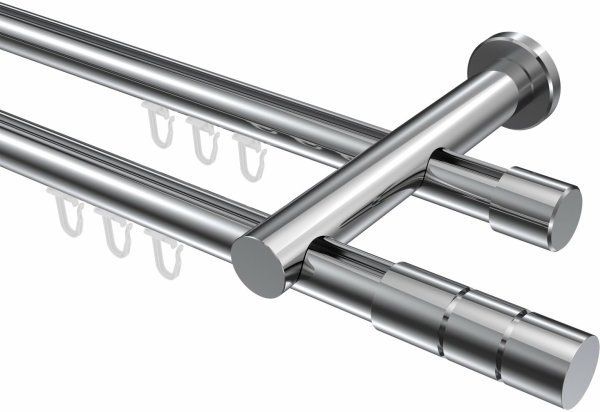 Innenlauf Gardinenstange Aluminium / Metall 20 mm Ø 2-läufig PLATON - Elanto Chrom 100 cm
