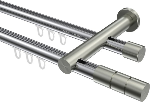 Innenlauf Gardinenstange Aluminium / Metall 20 mm Ø 2-läufig PLATON - Elanto Chrom / Edelstahl-Optik 100 cm
