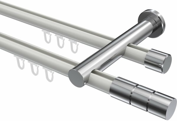 Innenlauf Gardinenstange Aluminium / Metall 20 mm Ø 2-läufig PLATON - Elanto Weiß / Chrom 100 cm