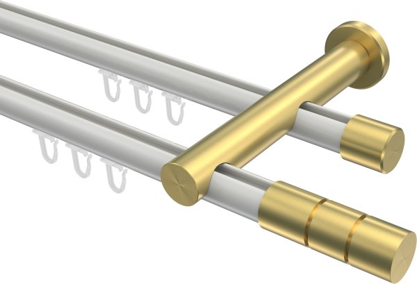 Innenlauf Gardinenstange Aluminium / Metall 20 mm Ø 2-läufig PLATON - Elanto Weiß / Messing-Optik 100 cm