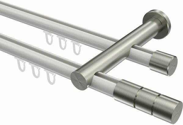 Innenlauf Gardinenstange Aluminium / Metall 20 mm Ø 2-läufig PLATON - Elanto Weiß / Edelstahl-Optik 100 cm