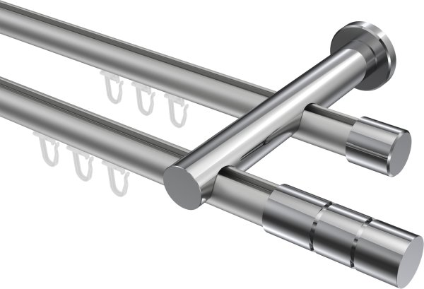 Innenlauf Gardinenstange Aluminium / Metall 20 mm Ø 2-läufig PLATON - Elanto Silbergrau / Chrom 100 cm