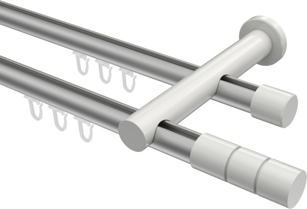 Innenlauf Gardinenstange Aluminium / Metall 20 mm Ø 2-läufig PLATON - Elanto Silbergrau / Weiß 100 cm