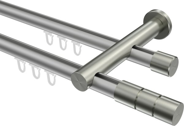 Innenlauf Gardinenstange Aluminium / Metall 20 mm Ø 2-läufig PLATON - Elanto Silbergrau / Edelstahl-Optik 100 cm